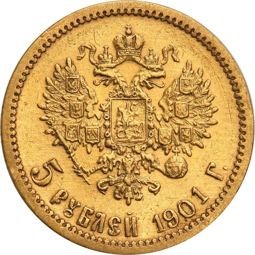 Rosja. Mikołaj II 5 Rubli 1901 AP / Rzadkie